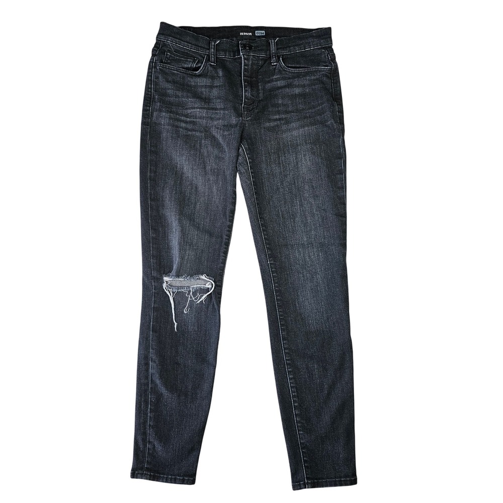 Hudson Natalie Midrise Super Skinny Ankle‎ Jeans Distressed Stretch Black 27